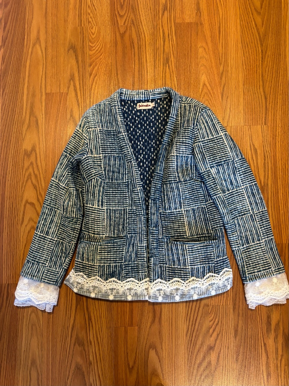 Cotton Jacket with Handmade Lace Embellishment – Size S